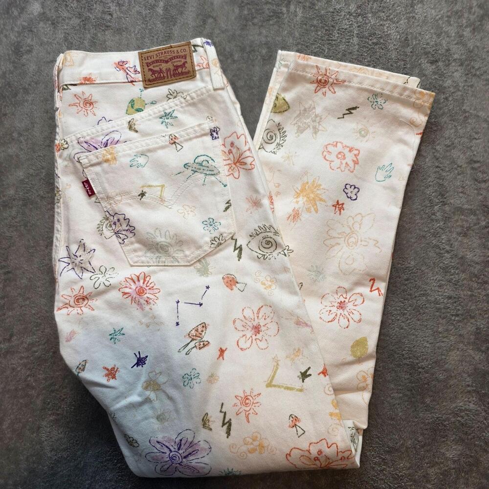 Levi's Straight Jeans Womens 30x30 Mid Rise Multicolor Floral Light Wash Denim